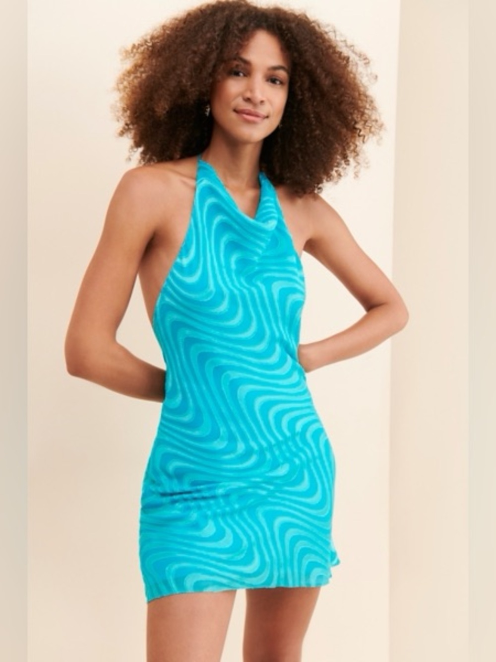 Amanda Uprichard Blue Swirl Halter Mini Dress